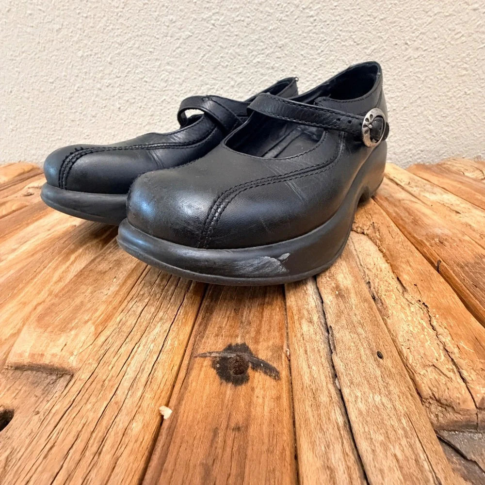 Dansko Black Leather Mary Jane Platform Shoes Women Size 7